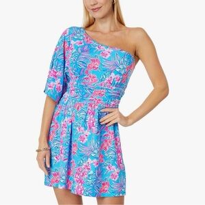 Lilly Pulitzer Niki One Shoulder Romper Cumulus Blue Orchid Oasis 10 NWT